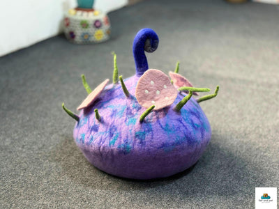 Blueberry Petal Pod  Cat Cave - Handmade Eco-Friendly Cat Bed, Cozy Kitty Hideaway, Floral Pet House – Cat Cocoon, Made in Nepal.