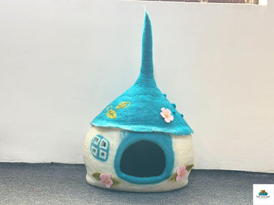 Mosswood Cottage Cat Cave – Handmade Felt Cat Cave, Made in Nepal with 100% New Zealand Wool Enchanted Mushroom Cat House Bed.