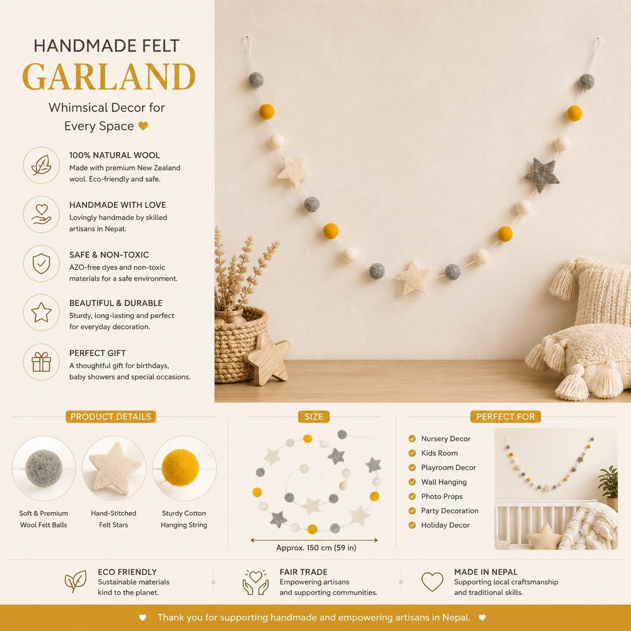 Neutral Felt Star Garland