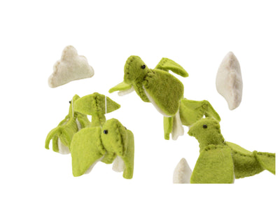 Käsintehty villahuopa-dinosaurusmobiili