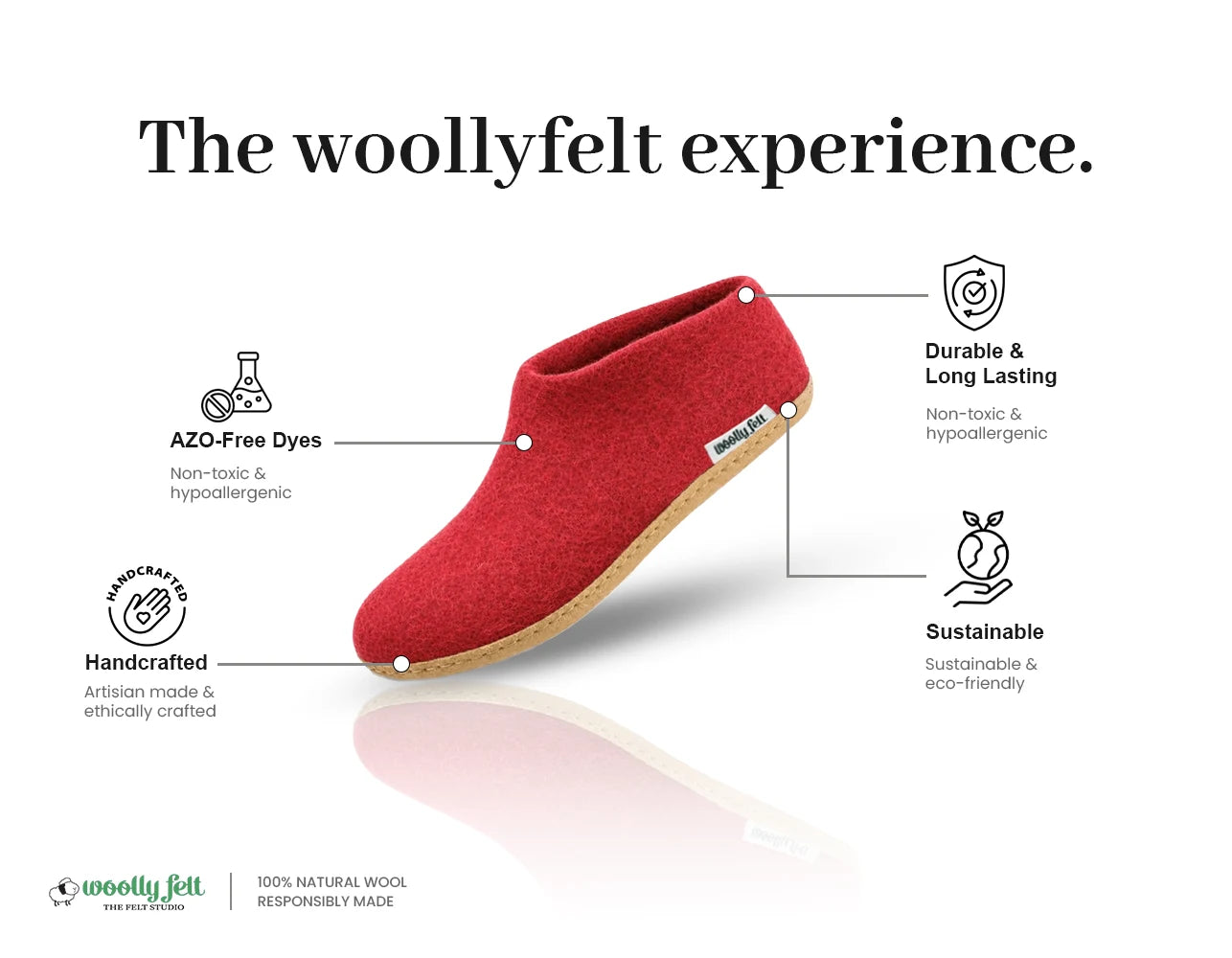Maroon Handmade Wool Felt Indoor Shoes with Leather Sole